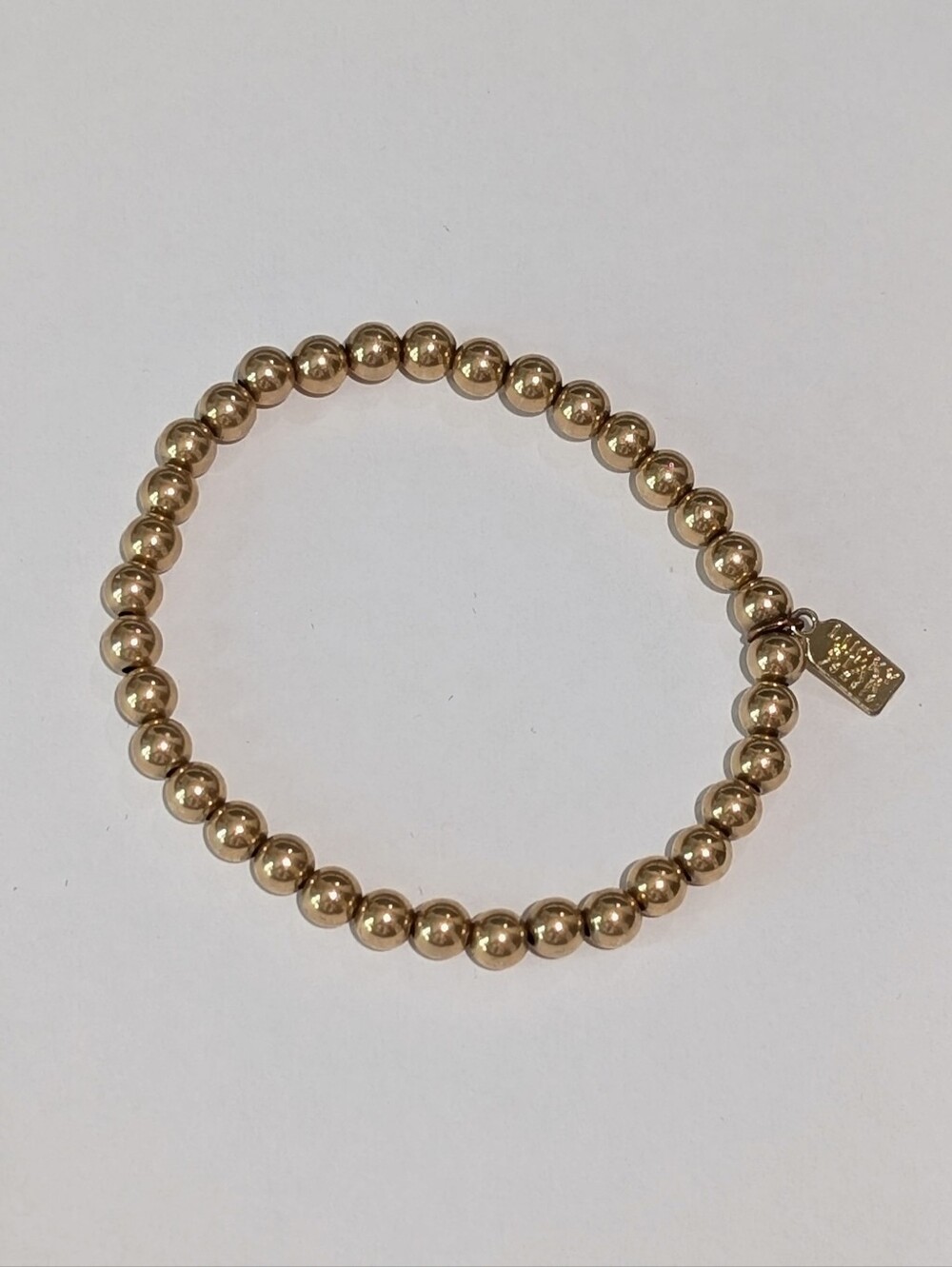 Elegant Lucky Star Jewels 5mm 14k Yellow Gold Plated Beads 7" Stretch Bracelet